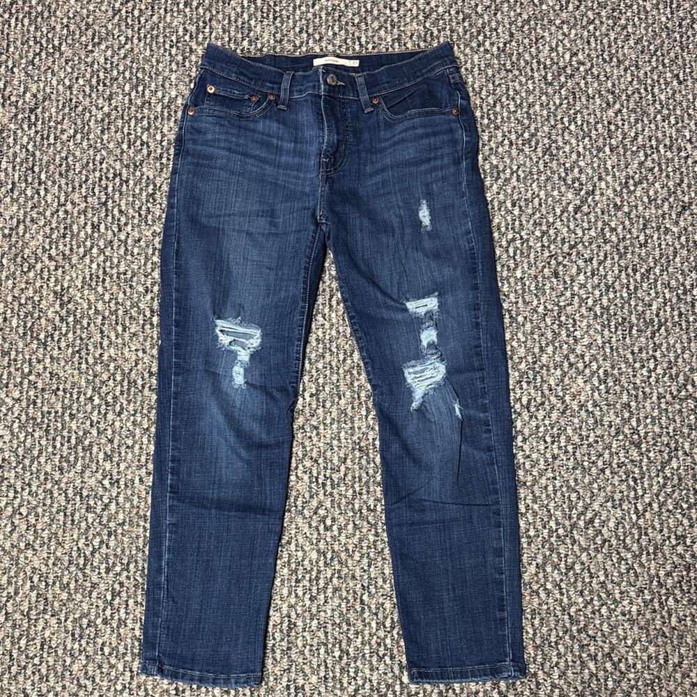 Levi's Dark Blue Distressed Ankle Jeans